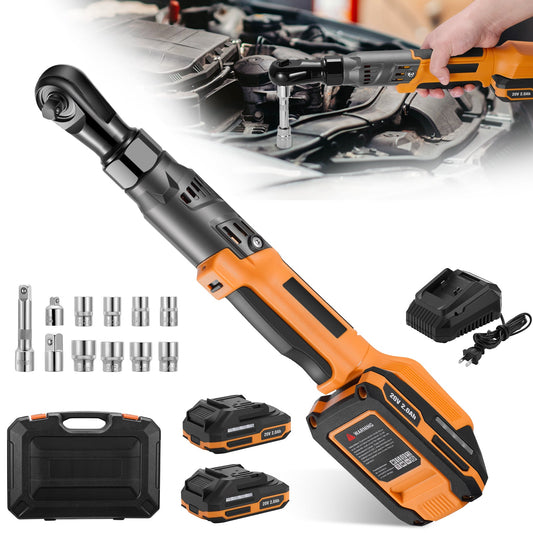 SPBTAR 3/8" Cordless Ratchet Wrench, 89Ft-lbs (120Nm) Brushless Power Tool Kit, 20V 250RPM with 2x2.0Ah Batteries, 8 Sockets, Charger for Car, Motorcycle, Home Repairs