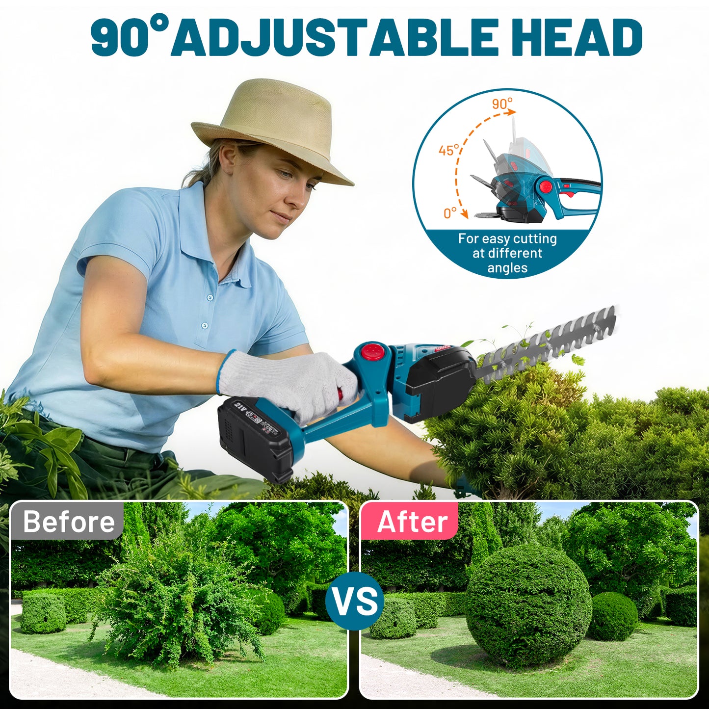 SPBTAR Cordless Hedge Trimmer, 2 in 1 Cordless Grass Shear & Shrubbery Trimmer, Lightweight Garden Tools with 2 Rechargeable Batteries & Charger for Hedge Cutting, Garden, Yards, Lawns