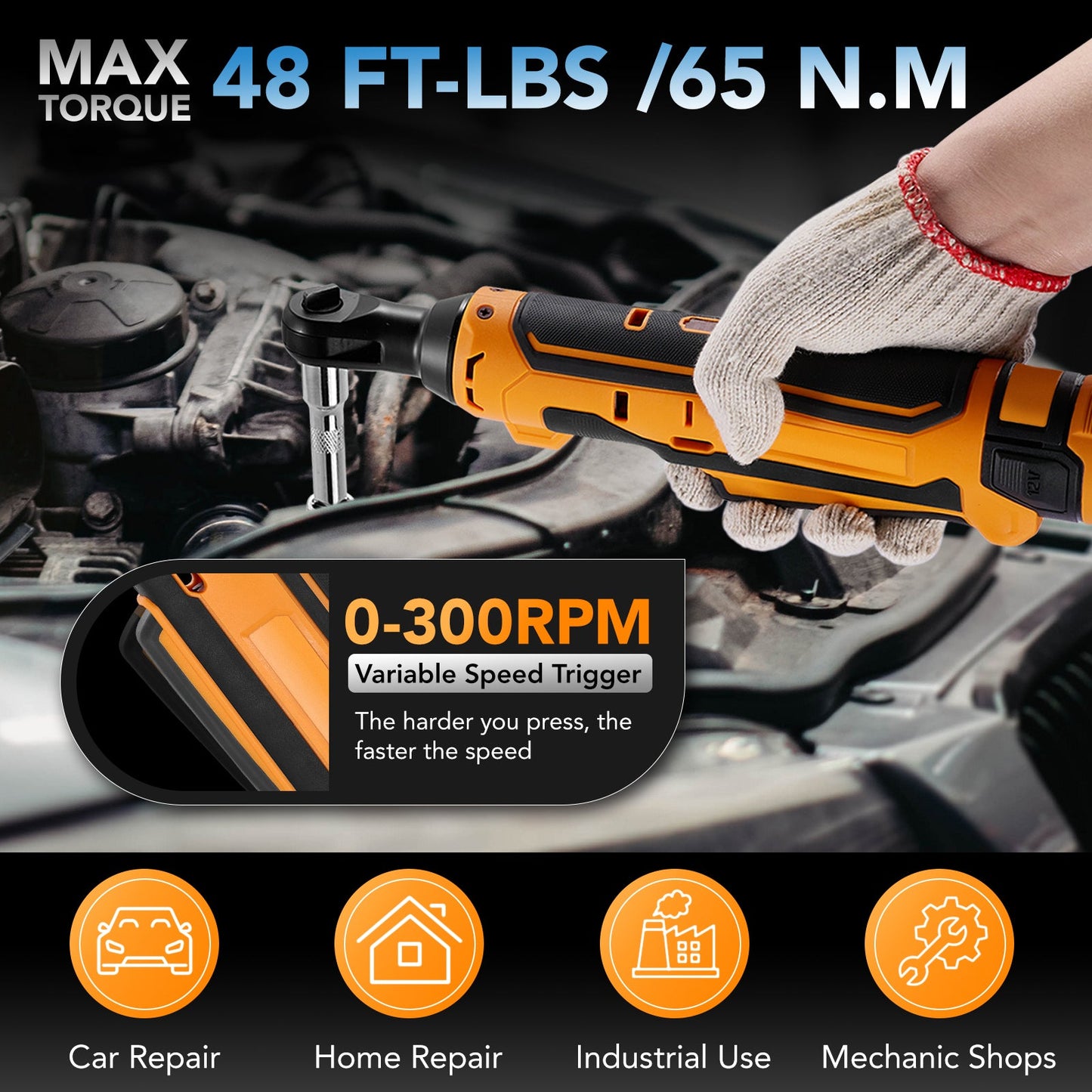 SPBTAR 3/8" Cordless Electric Ratchet Wrench, 59 Ft-lbs Torque, 20V Power Tool Kit with 2x2.0Ah Batteries, LED Light & 13 Accessories for Car & Home Repairs