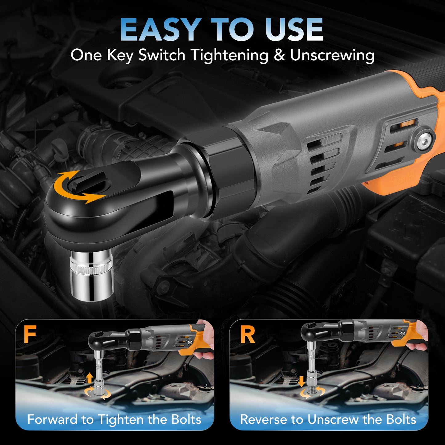SPBTAR 3/8" Cordless Ratchet Wrench, 89Ft-lbs (120Nm) Brushless Power Tool Kit, 20V 250RPM with 2x2.0Ah Batteries, 8 Sockets, Charger for Car, Motorcycle, Home Repairs