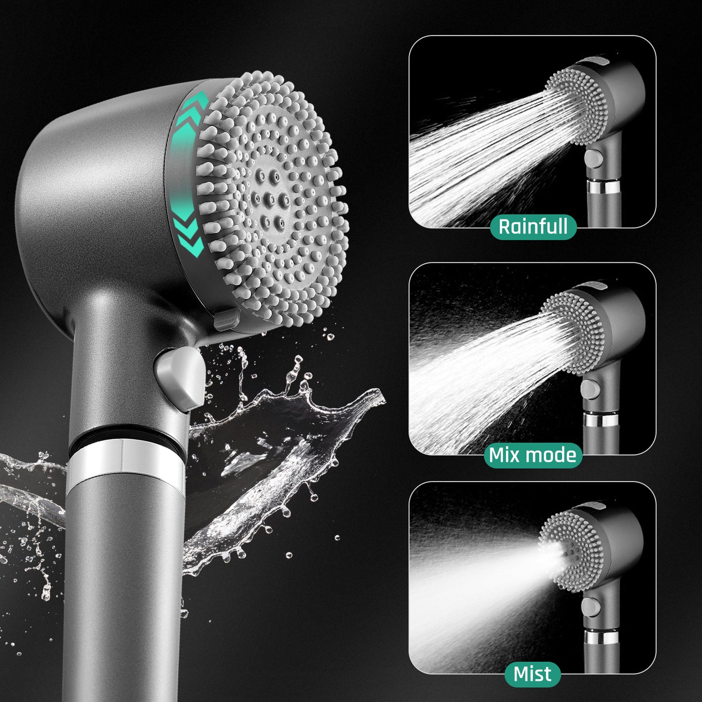 SPBTAR Shower Head, Detachable Shower Head with Handheld, Two Water Filters, High Pressure Shower Heads with Hose 59 inch Stainless Steel and Adjustable Bracket
