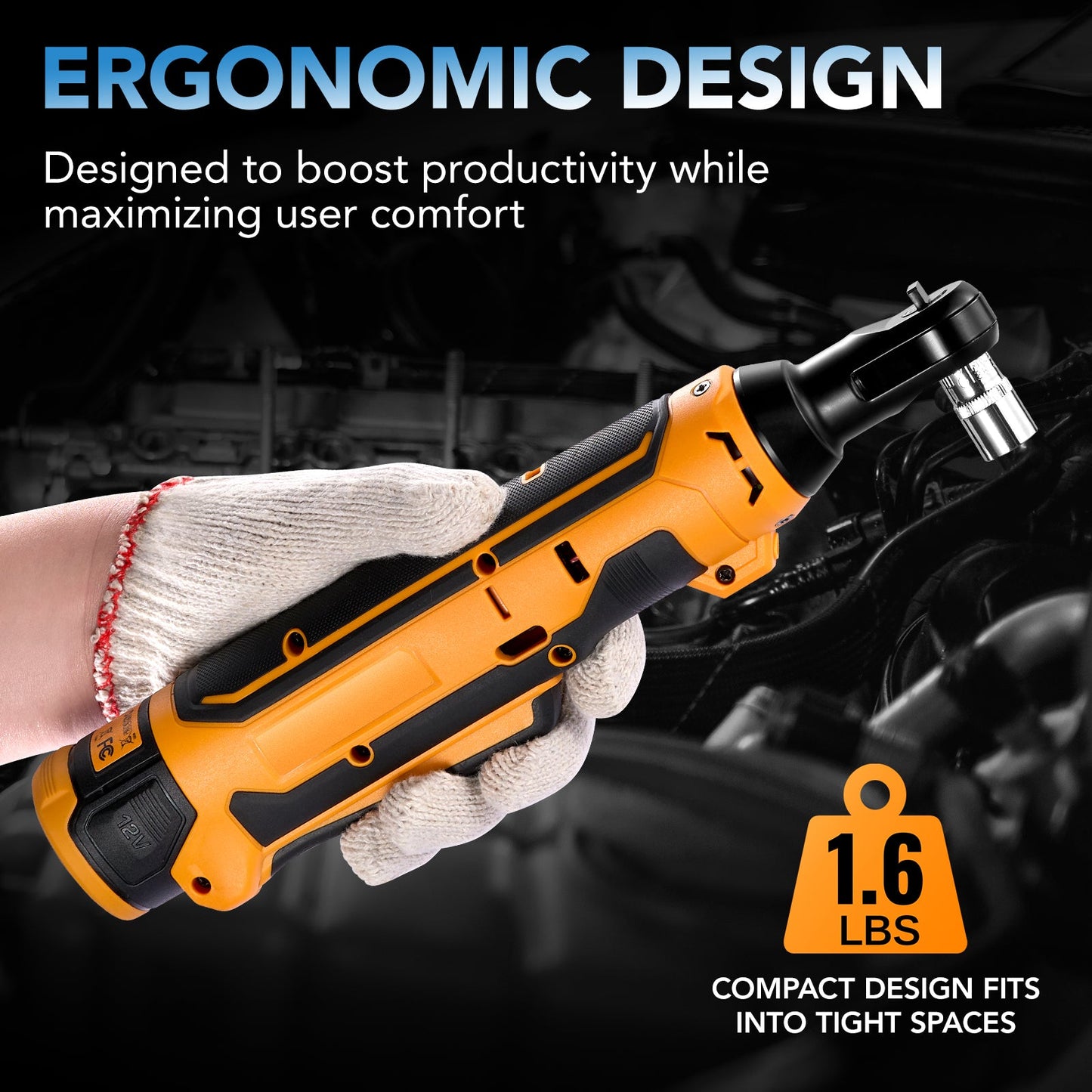 SPBTAR 3/8" Cordless Electric Ratchet Wrench, 59 Ft-lbs Torque, 20V Power Tool Kit with 2x2.0Ah Batteries, LED Light & 13 Accessories for Car & Home Repairs