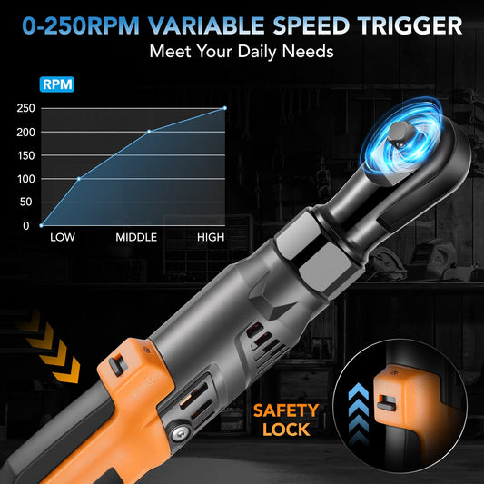 SPBTAR 3/8" Cordless Ratchet Wrench, 89Ft-lbs (120Nm) Brushless Power Tool Kit, 20V 250RPM with 2x2.0Ah Batteries, 8 Sockets, Charger for Car, Motorcycle, Home Repairs