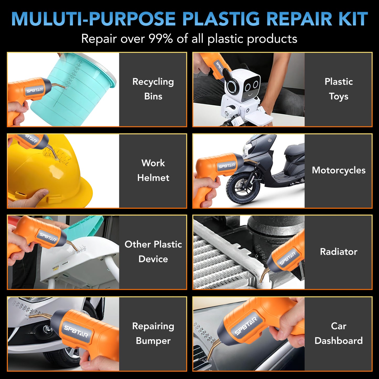 SPBTAR Cordless Plastic Welder, 900PCS Hot Staples Plastic Welding Kit with 5.0Ah Battery, LED Light, Pilers and Portable Toolbox, Staple Gun Plastic Repair Kit for Toys, Car Bumper, Plastic Crack