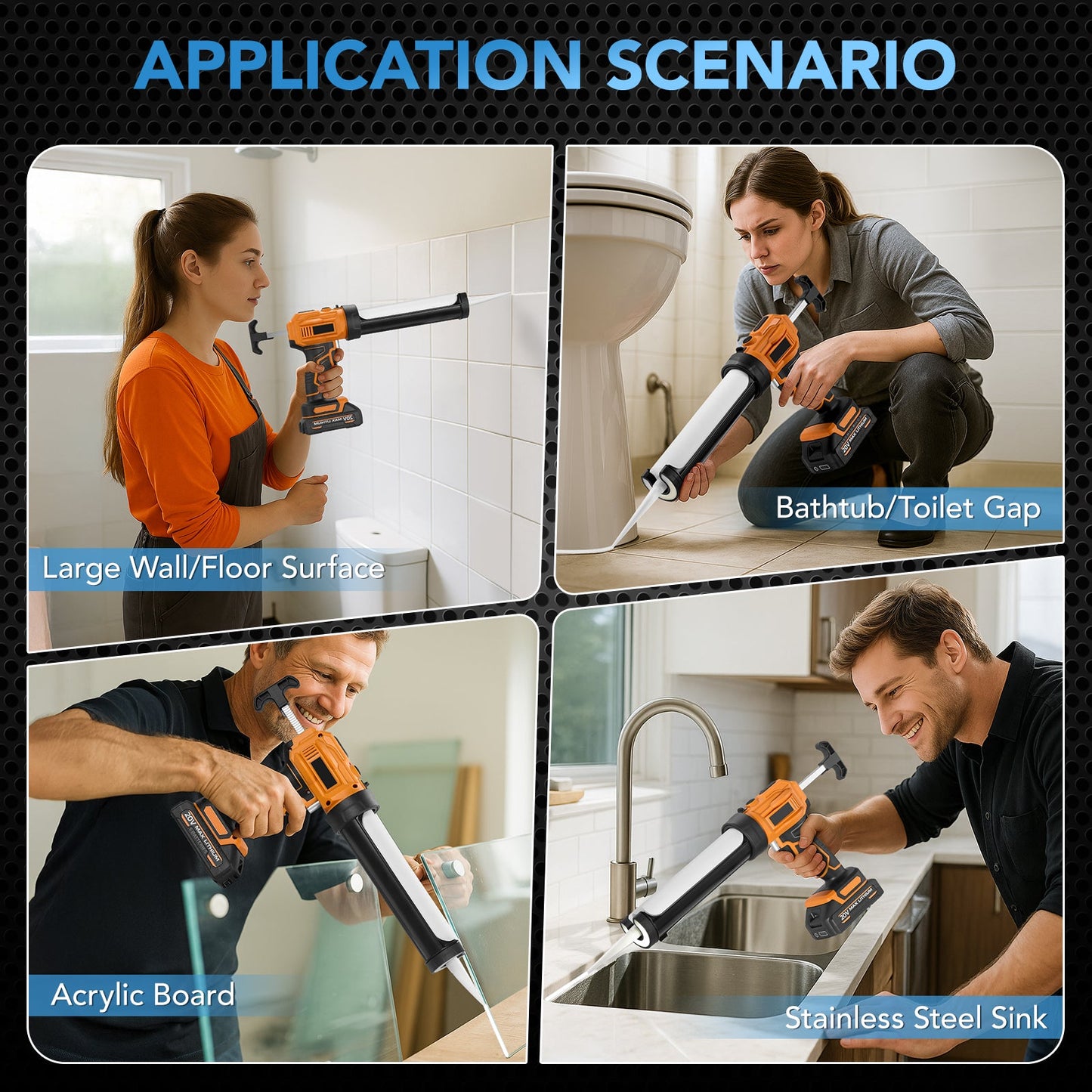 SPBTAR Cordless Caulking Gun Kit, 10oz 20V Sealant Tool with 2 Batteries, 4-Speed Control, High-Thrust Power, LED Light, Drip-Free Design