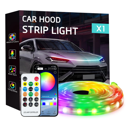 SPBTAR 95" Car led Hood Lights,Multicolor 120modes 12V, Engine Hood Cover Daytime Running Light Strip,Multi Color neon Light kit for car Hood