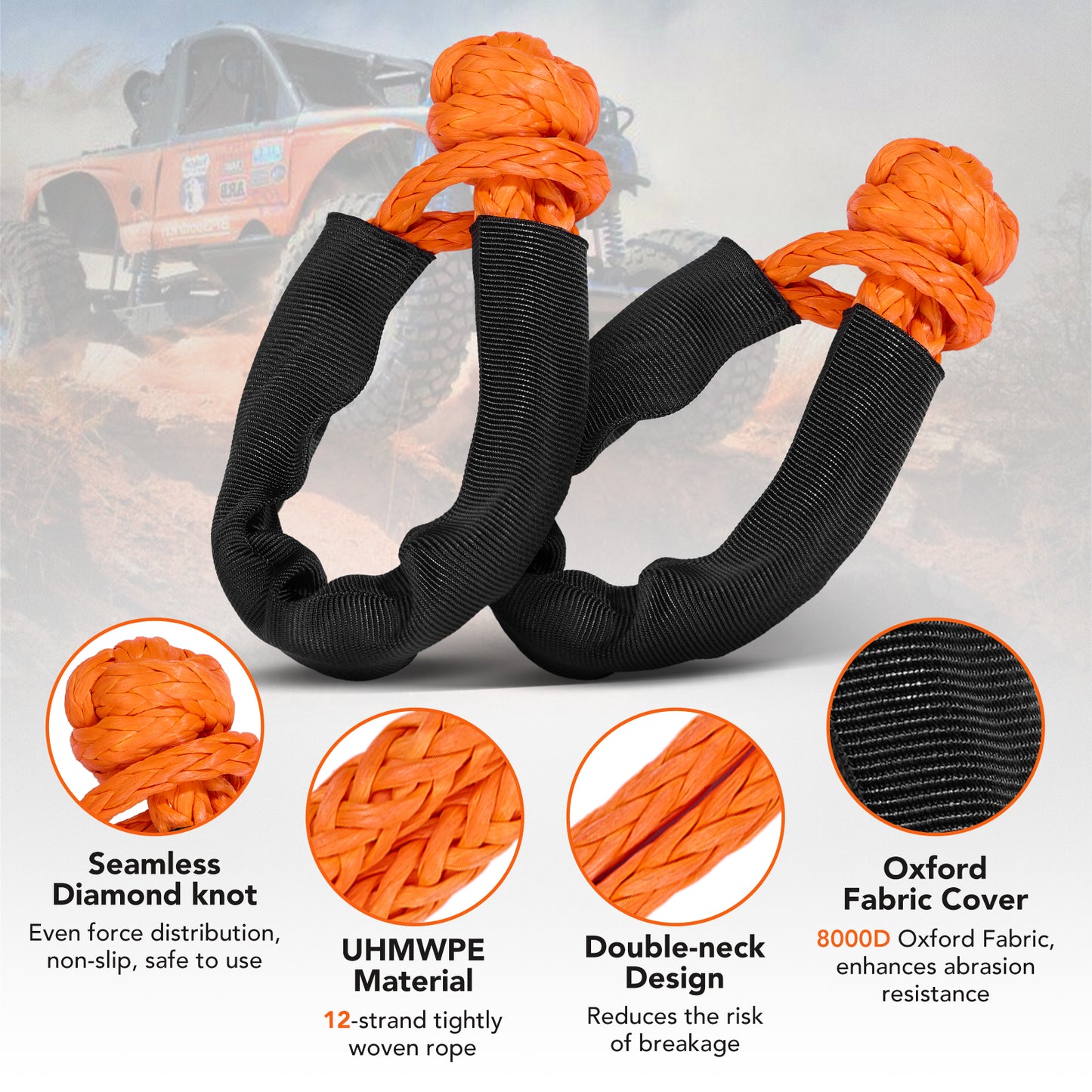 SPBTAR Kinetic Recovery Tow Rope, 1.26" x 30FT 60000LBS with Two Soft Shackles Heavy Duty Off Road Snatch Strap, 35% High Elasticity Recovery Strap Kit for Truck, Tractor, Car, ATV, UTV, Jeep