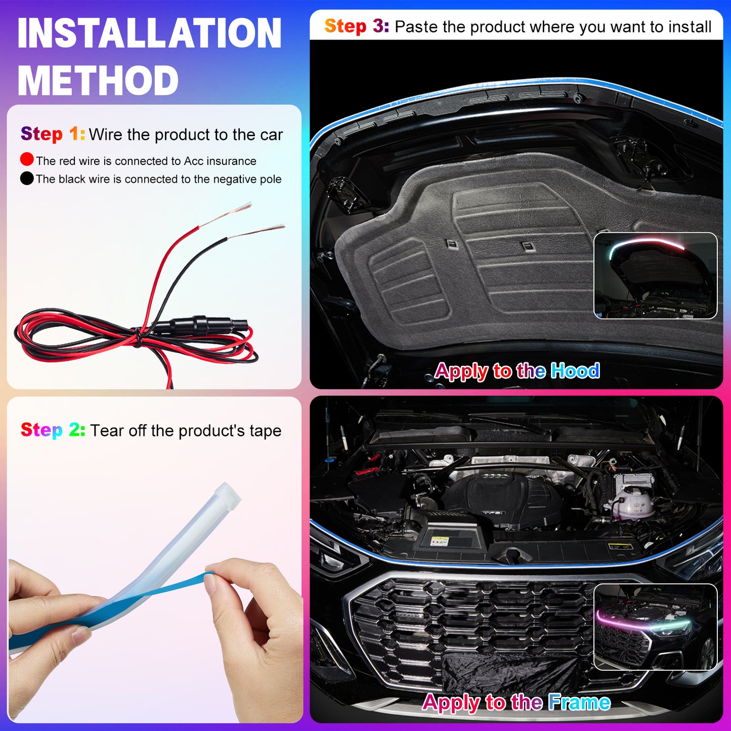 SPBTAR 59" Car Led Lights, Multicolor LED Car Hood Lights Exterior Waterproof RGB Light for Car with APP & Remote Control