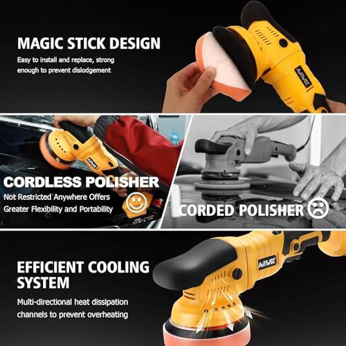 SPBTAR Cordless Polisher Kit, 21V Dual-Handle Buffer with 2×4.0Ah Batteries, Variable Speed, Complete Car Detailing Set with Foam Pads, Wool Pads & Storage Bag