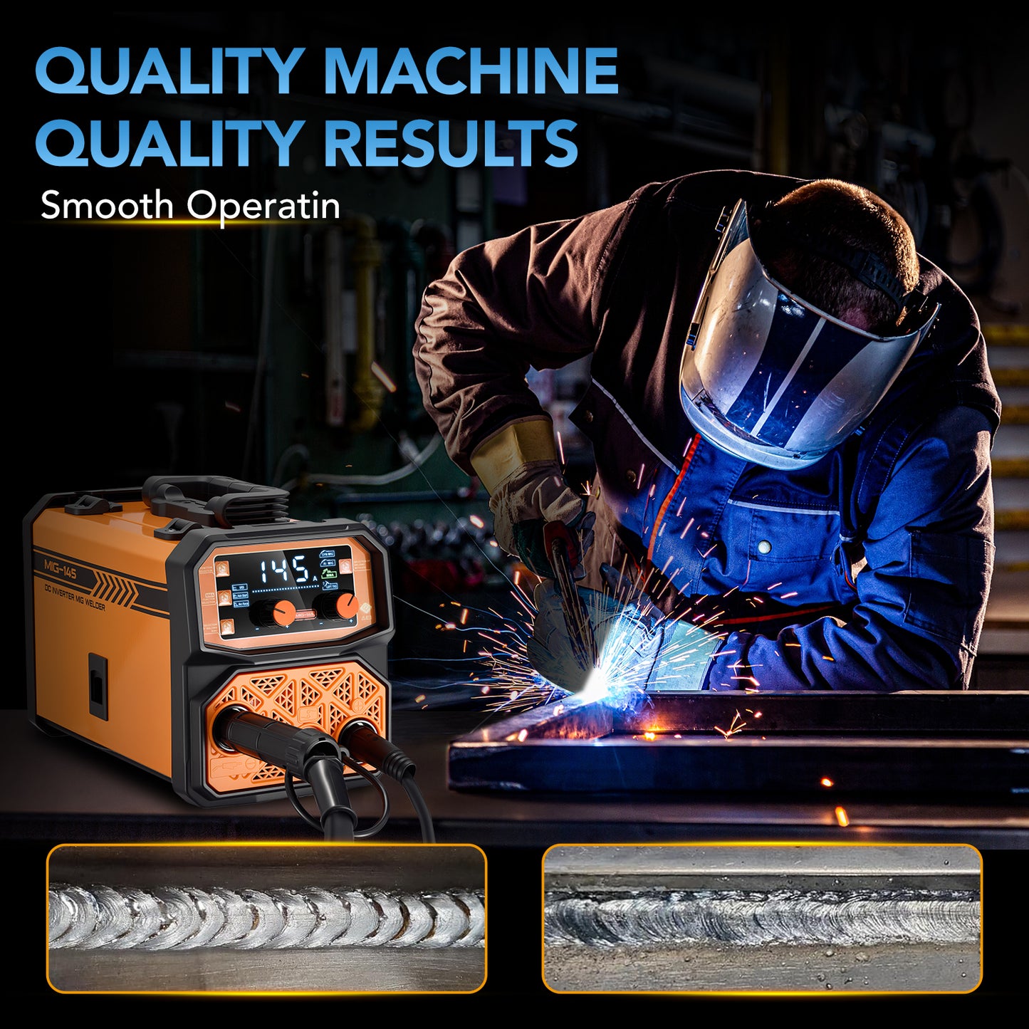 145 Amp 4-in-1 MIG Welder, 110V Flux Core Welder with MIG, Lift TIG, and Stick Functions, IGBT Inverter, for Steel, Stainless, and Alloy, Ideal for Home DIY, Auto Repair & Metal Projects