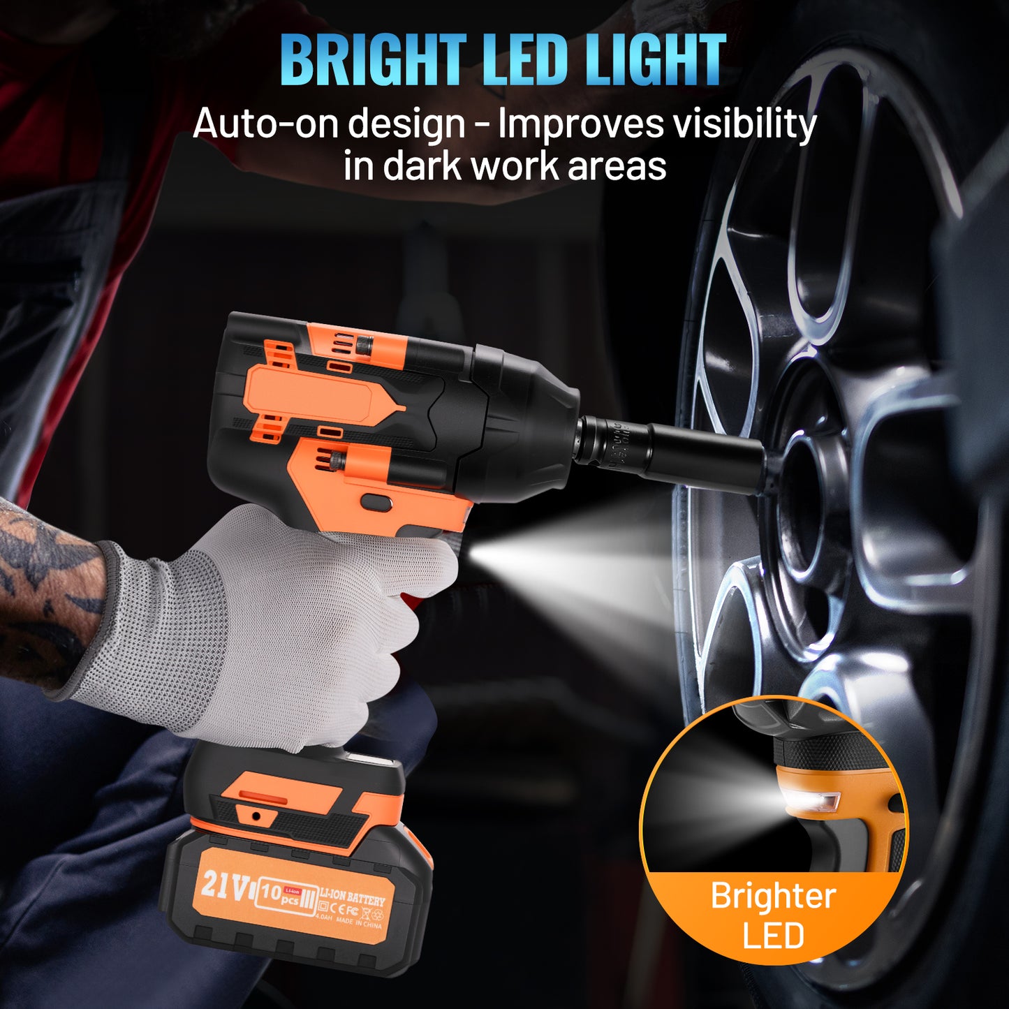 SPBTAR Cordless Impact Wrench Kit, 1200N·m High Torque Brushless Dril, 21V Impact Driver with 2*4.0Ah Battery, Charger & 5 Sockets Set for Car, Truck, RV, Farm & DIY