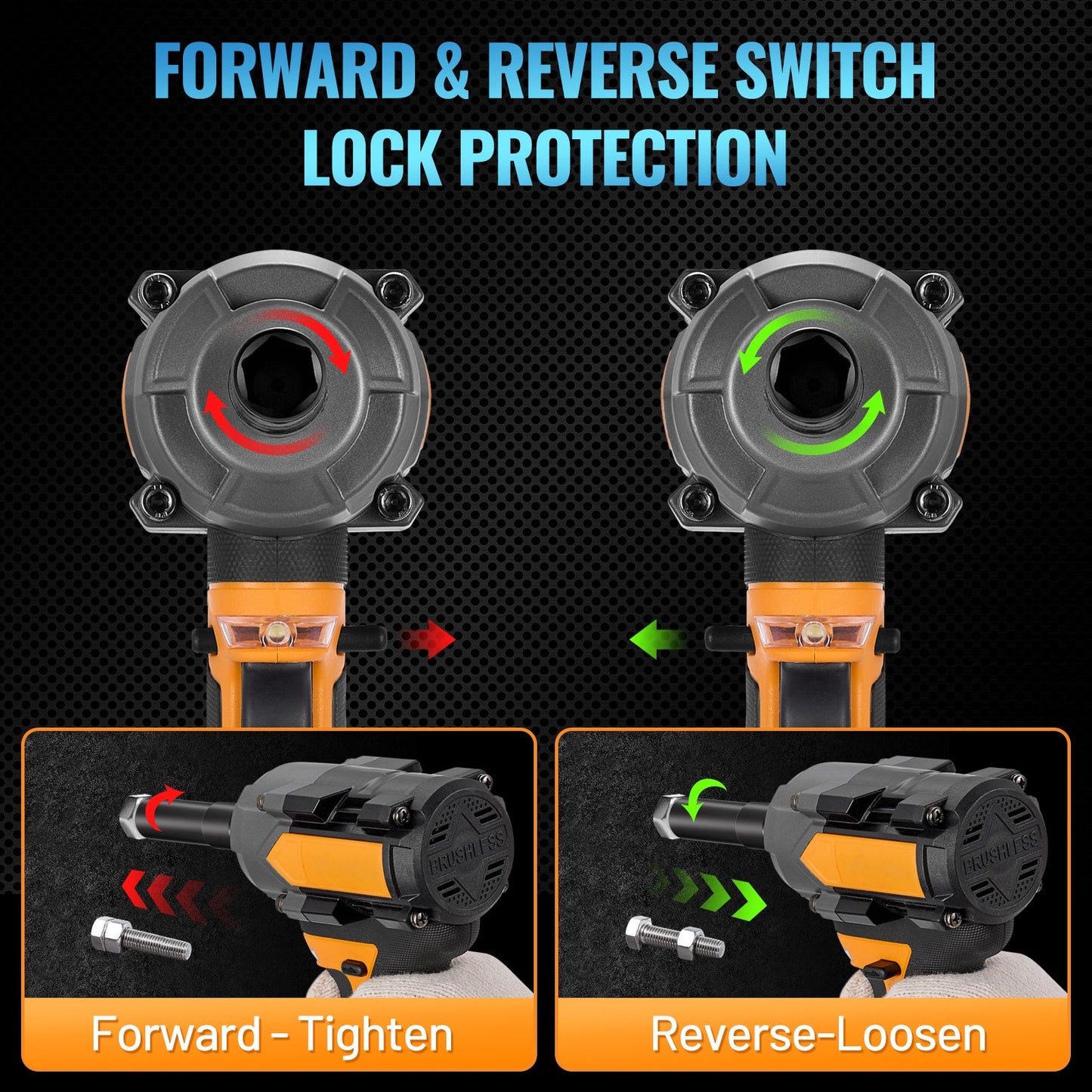 SPBTAR 1/2" Cordless Impact Wrench Kit, 1000N·m Brushless Motor, 21V 4.0Ah x2 Battery, 45PCS Socket & Drill Set for Car, Truck, RV, DIY