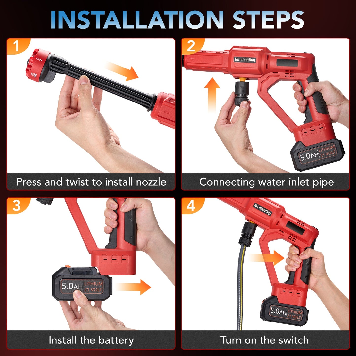 SPBTAR Cordless Pressure Washer, 1300 PSI 3.0 GPM High Power, Brushless Motor, 6-in-1 Adjustable Nozzle, Portable Cleaner for Car, RV, Boat, Yard