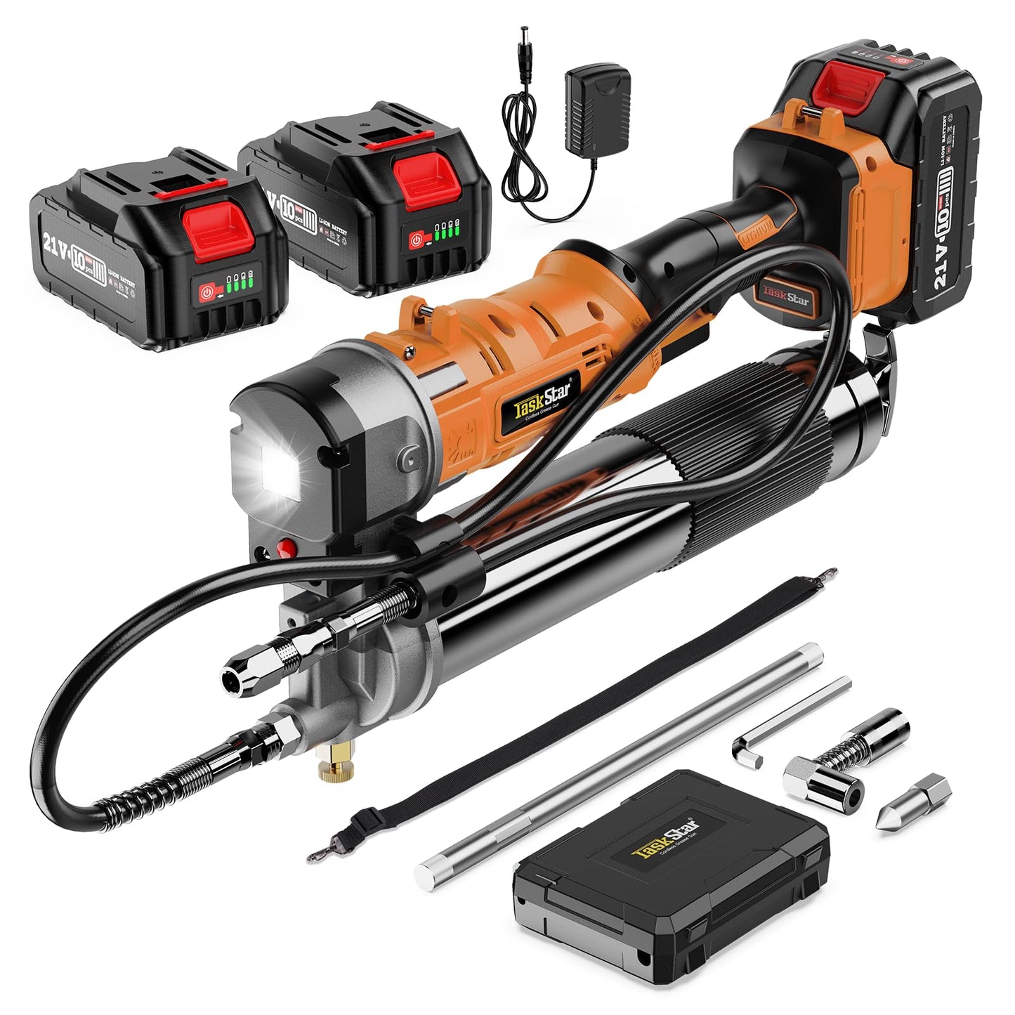 SPBTAR 2-in-1 Cordless Electric Grease Gun, 12000 PSI, 5.3 oz/min Flow, Battery Powered with 2×4.0Ah Batteries, Charger, LED Light & 90° Coupler, Orange