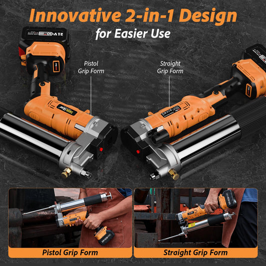 SPBTAR 2-in-1 Cordless Electric Grease Gun, 12000 PSI, 5.3 oz/min Flow, Battery Powered with 2×4.0Ah Batteries, Charger, LED Light & 90° Coupler, Orange