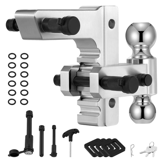 SPBTAR Heavy Duty Adjustable Trailer Hitch, Fits 2" Receiver, 6" Drop/Rise Aluminum Tow Hitch, 20,000 lbs GTW, Dual Ball (2" & 2‑5/16"), with Two Anti‑Theft Pins for Trucks & Trailers
