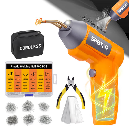 SPBTAR Cordless Plastic Welder, 900PCS Hot Staples Plastic Welding Kit with 5.0Ah Battery, LED Light, Pilers and Portable Toolbox, Staple Gun Plastic Repair Kit for Toys, Car Bumper, Plastic Crack