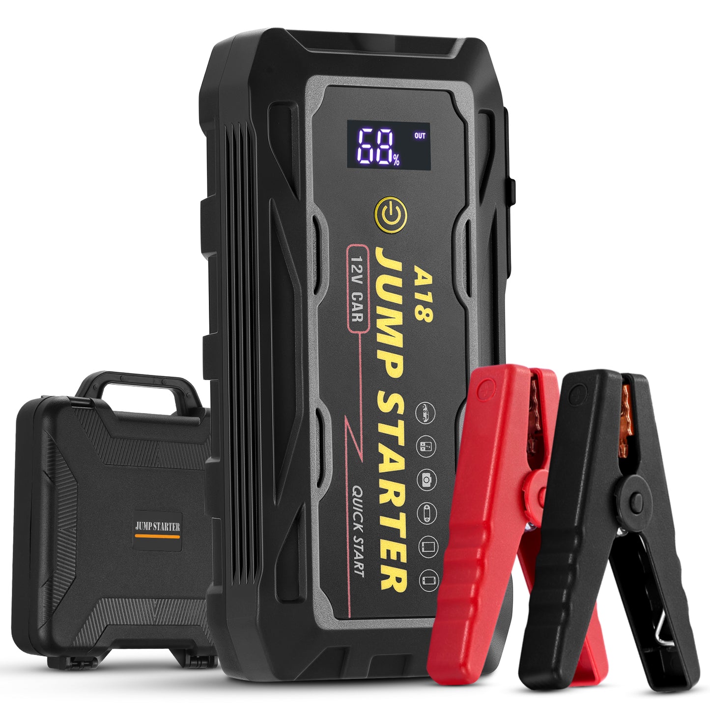 SPBTAR Car Battery Jump Starter, 2000A Peak 18000mAh Battery Booster, Fast Charger 12V Jumper Cables for 8.0L Gasoline & 6.0L Diesel Engines