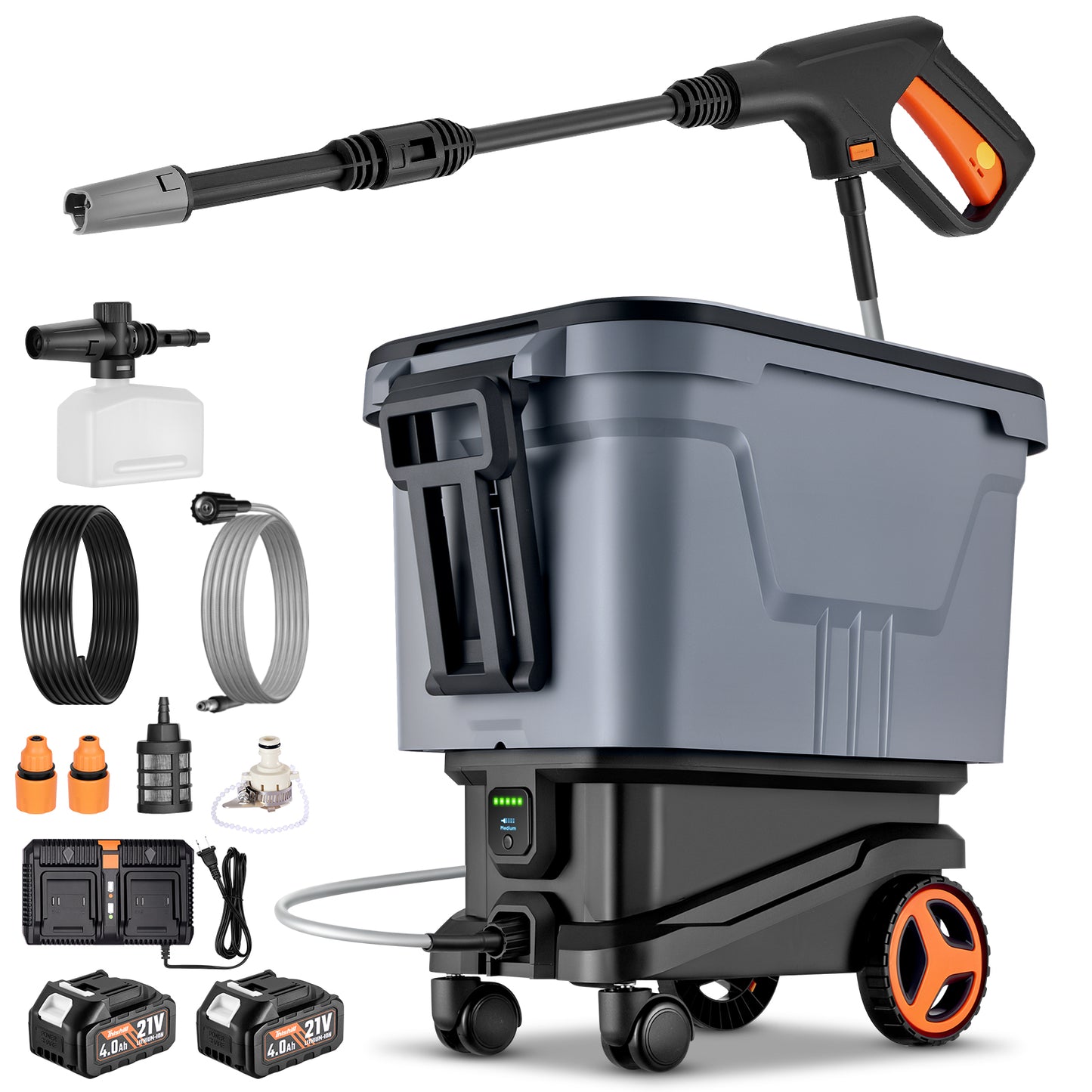 SPBTAR Electric High Pressure Washer, 2000PSI Cordless Pressure Washer with 3 Modes of Water Supply, 0°-180° Swivel Joint, 7.2 Gallon Tank & Wheels for Car/Fences/Driveway/Home/Patio Cleaning