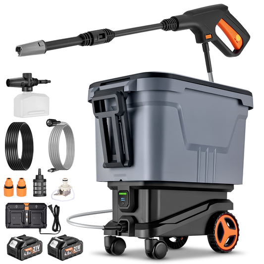 SPBTAR Electric High Pressure Washer, 2000PSI Cordless Pressure Washer with 3 Modes of Water Supply, 0°-180° Swivel Joint, 7.2 Gallon Tank & Wheels for Car/Fences/Driveway/Home/Patio Cleaning