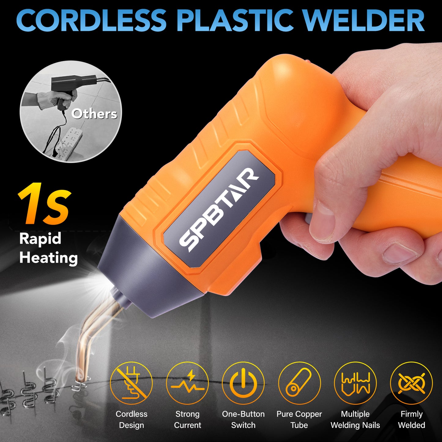 SPBTAR Cordless Plastic Welder, 900PCS Hot Staples Plastic Welding Kit with 5.0Ah Battery, LED Light, Pilers and Portable Toolbox, Staple Gun Plastic Repair Kit for Toys, Car Bumper, Plastic Crack