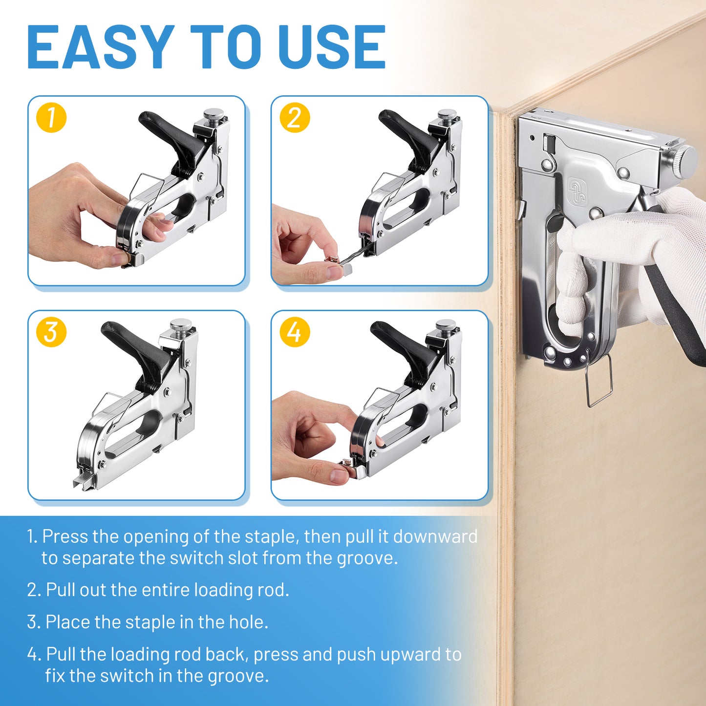 SPBTAR 4-in-1 Stapler Gun, Heavy Duty Staple Gun with 4000 Staples, Manual Brad Nailer Power Adjustment Stapler Gun for Wood, Crafts, Carpentry, and DIY