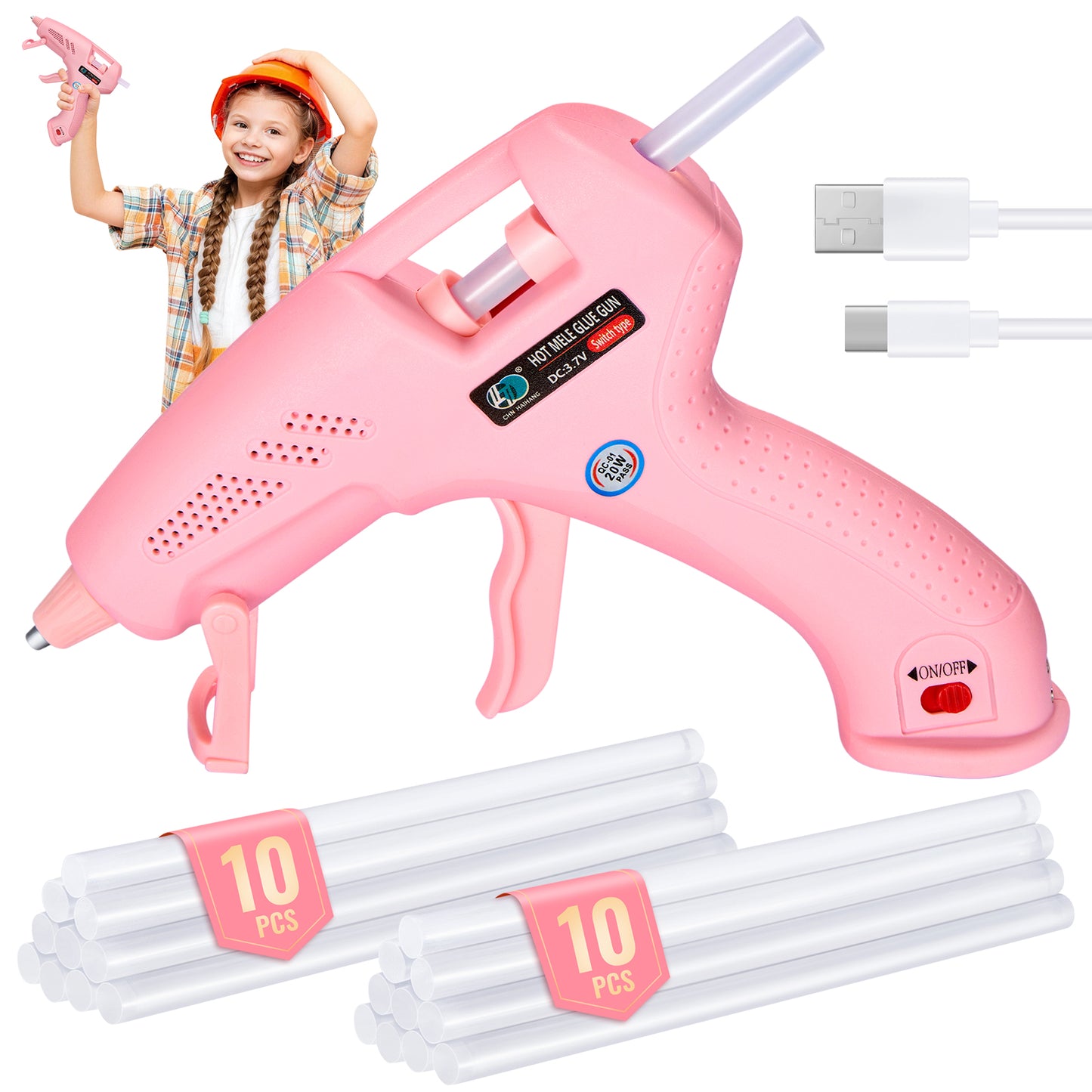 SPBTAR Cordless Hot Glue Gun, Fast Preheating with 2Ah Built-in Battery, Hot Melt Glue Gun with Stand, 20pcs Premius Mini Glue Sticks, Smart Power-Off, USB-C Charging for DIY Gift, Crafts and Arts