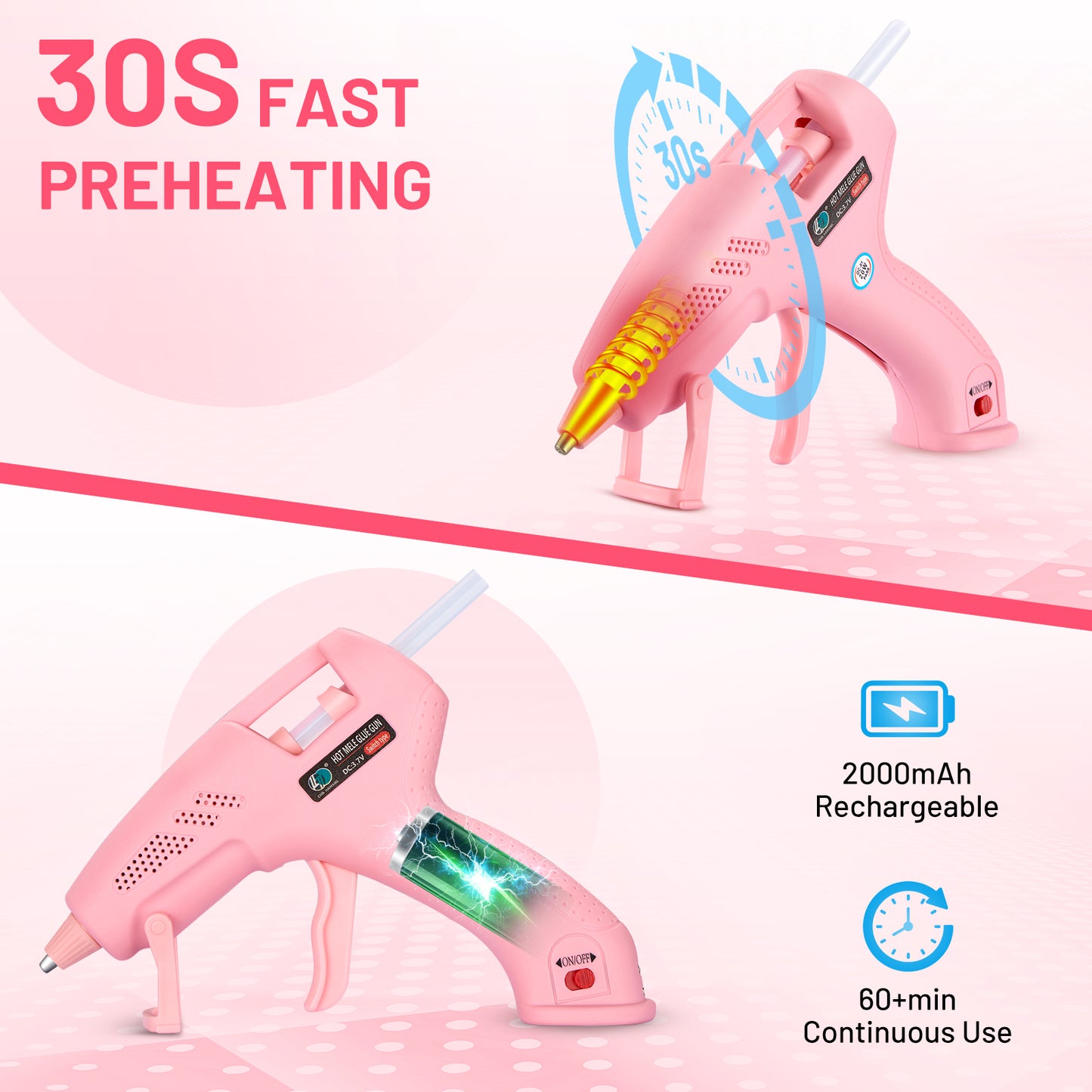 SPBTAR Cordless Hot Glue Gun, Fast Preheating with 2Ah Built-in Battery, Hot Melt Glue Gun with Stand, 20pcs Premius Mini Glue Sticks, Smart Power-Off, USB-C Charging for DIY Gift, Crafts and Arts