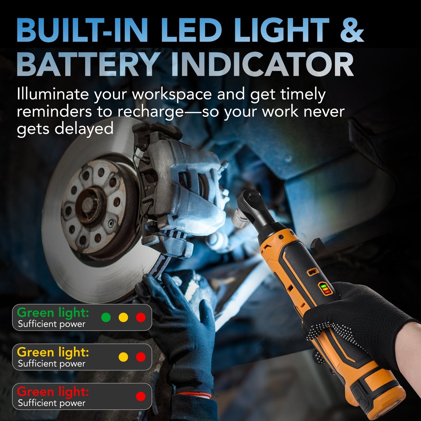 SPBTAR 3/8" Cordless Electric Ratchet Wrench, 59 Ft-lbs Torque, 20V Power Tool Kit with 2x2.0Ah Batteries, LED Light & 13 Accessories for Car & Home Repairs