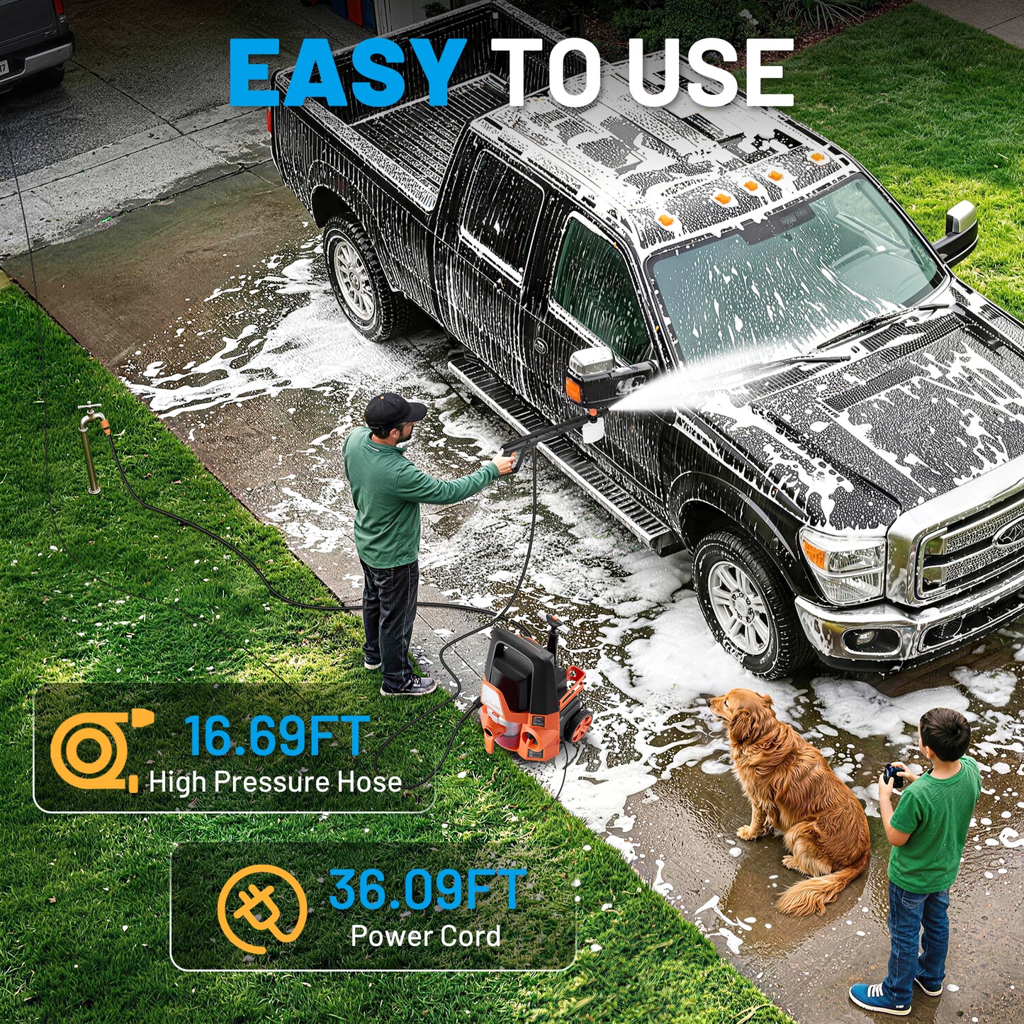 SPBTAR 4-1 Pressure Washer, 2800PSI 1.7GPM High Pressure Cleaner with Vacuum Cleaner,0° -180° Swivel Joint & Soap Tank for Car/Fences/Driveway/Home/Patio Cleaning