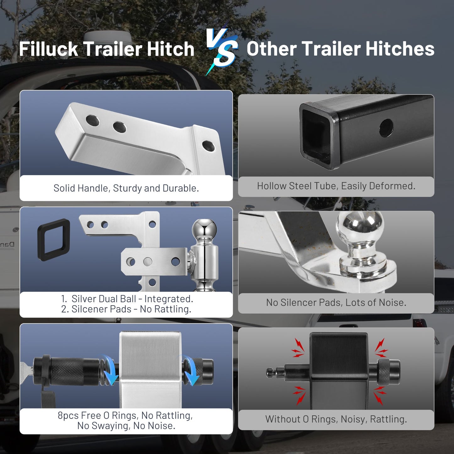 SPBTAR Heavy Duty Adjustable Trailer Hitch, Fits 2" Receiver, 6" Drop/Rise Aluminum Tow Hitch, 20,000 lbs GTW, Dual Ball (2" & 2‑5/16"), with Two Anti‑Theft Pins for Trucks & Trailers