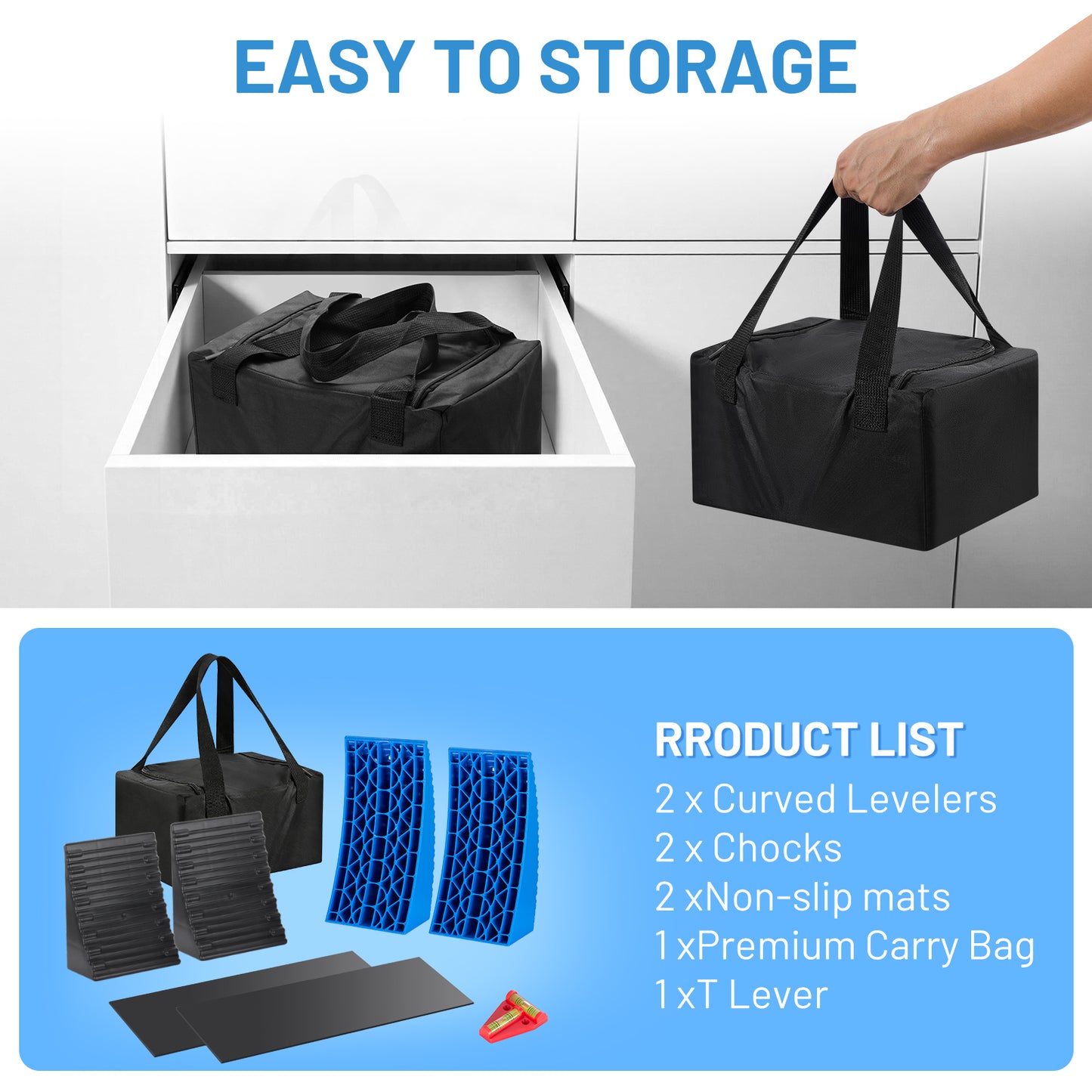 SPBTAR RV Leveling Blocks Kit, 2Packs Camper Leveling Blocks System Kit for RVS Trailer with Carrying Bag, Anti-Slip Mats, T Bubble Level Up to 35000 Lbs