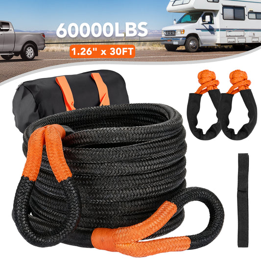 SPBTAR Kinetic Recovery Tow Rope, 1.26" x 30FT 60000LBS with Two Soft Shackles Heavy Duty Off Road Snatch Strap, 35% High Elasticity Recovery Strap Kit for Truck, Tractor, Car, ATV, UTV, Jeep
