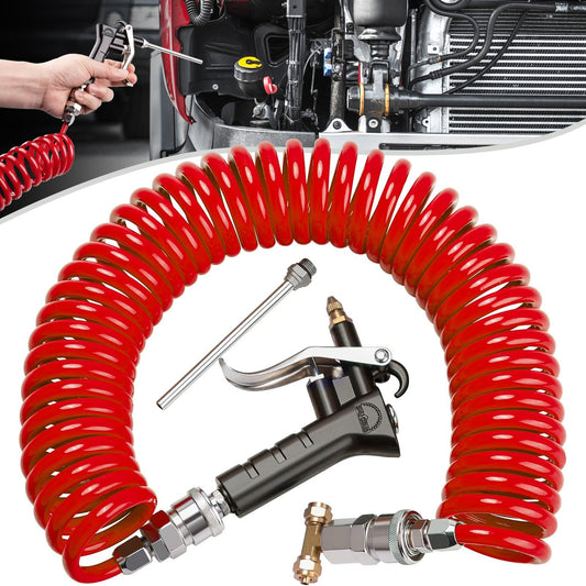 SPBTAR Heavy Duty Air Blow Gun Kit with 30FT Recoil Hose, 2 Interchangeable Nozzles, 180 PSI High Pressure, Quick Connect Truck Cab Cleaning Tool