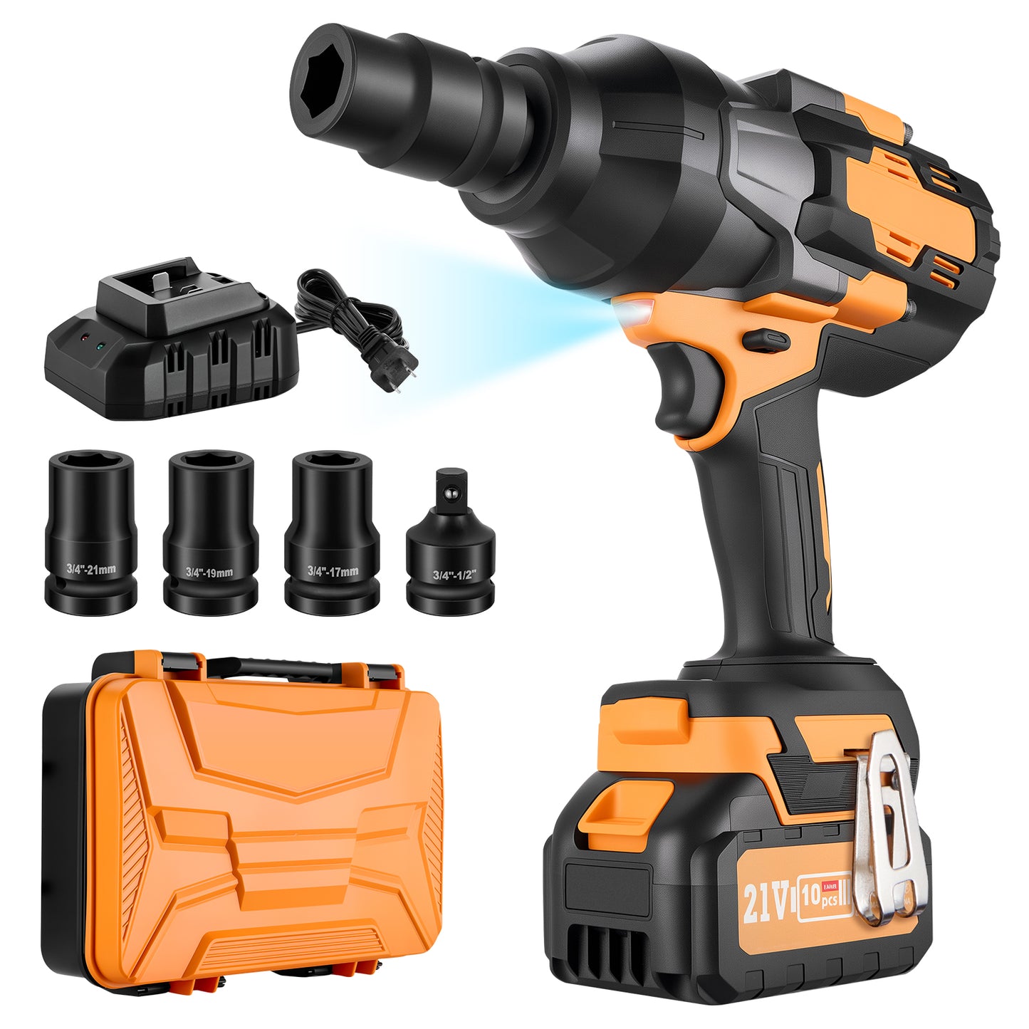 SPBTAR Cordless Impact Wrench Kit, 2000N·m High Torque Brushless Dril, 21V Impact Driver with 4.0Ah Battery, Charger & 4 Sockets Set for Car, Truck, RV, Farm & DIY