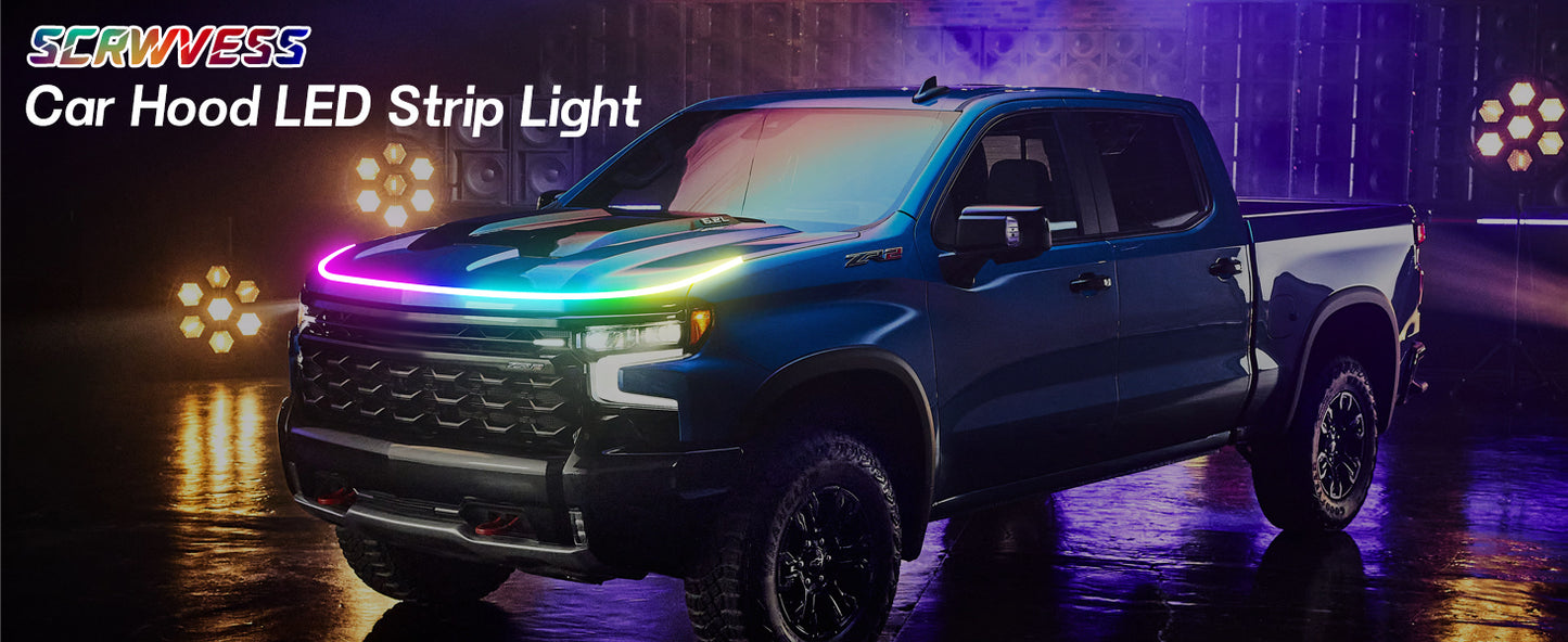 SPBTAR 95" Car led Hood Lights,Multicolor 120modes 12V, Engine Hood Cover Daytime Running Light Strip,Multi Color neon Light kit for car Hood