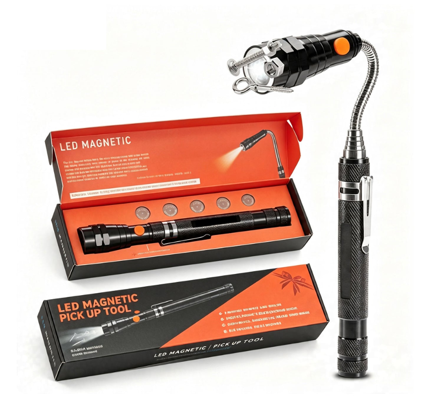 SPBTAR Telescoping Magnetic Flashlight, 22" LED Extendable Work Light with 360° Swivel Magnet Head, Pickup Tool, Gifts for Men Women Dad Husband Mechanic