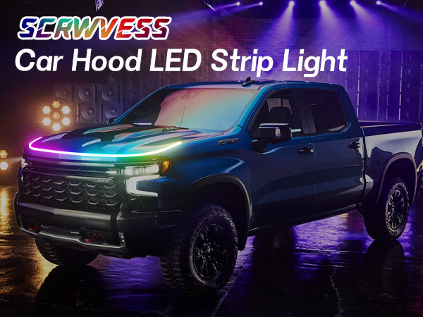 SPBTAR 95" Car led Hood Lights,Multicolor 120modes 12V, Engine Hood Cover Daytime Running Light Strip,Multi Color neon Light kit for car Hood