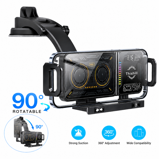 SPBTAR 15W Wireless Car Charger Mount, Auto Clamping Phone Holder with Suction Cup & LED Indicator, Qi Fast Charging, 90° Rotation, Windshield & Dashboard Mount, Compatible with iPhone, Samsung & Qi