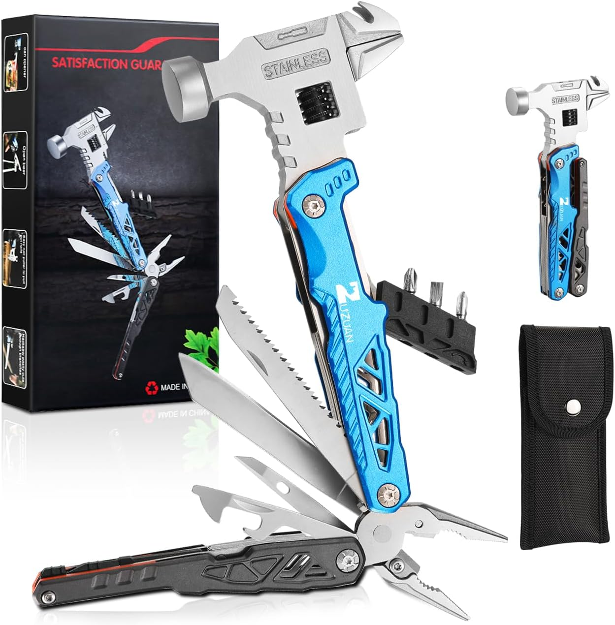 SPBTAR 18 in 1 Multitool, Professional Stainless Steel Multitool Pliers with Replaceable Alloy Steel Blades Wire Cutters, Bottle Opener, Apply to Survival, Camping & Hunting