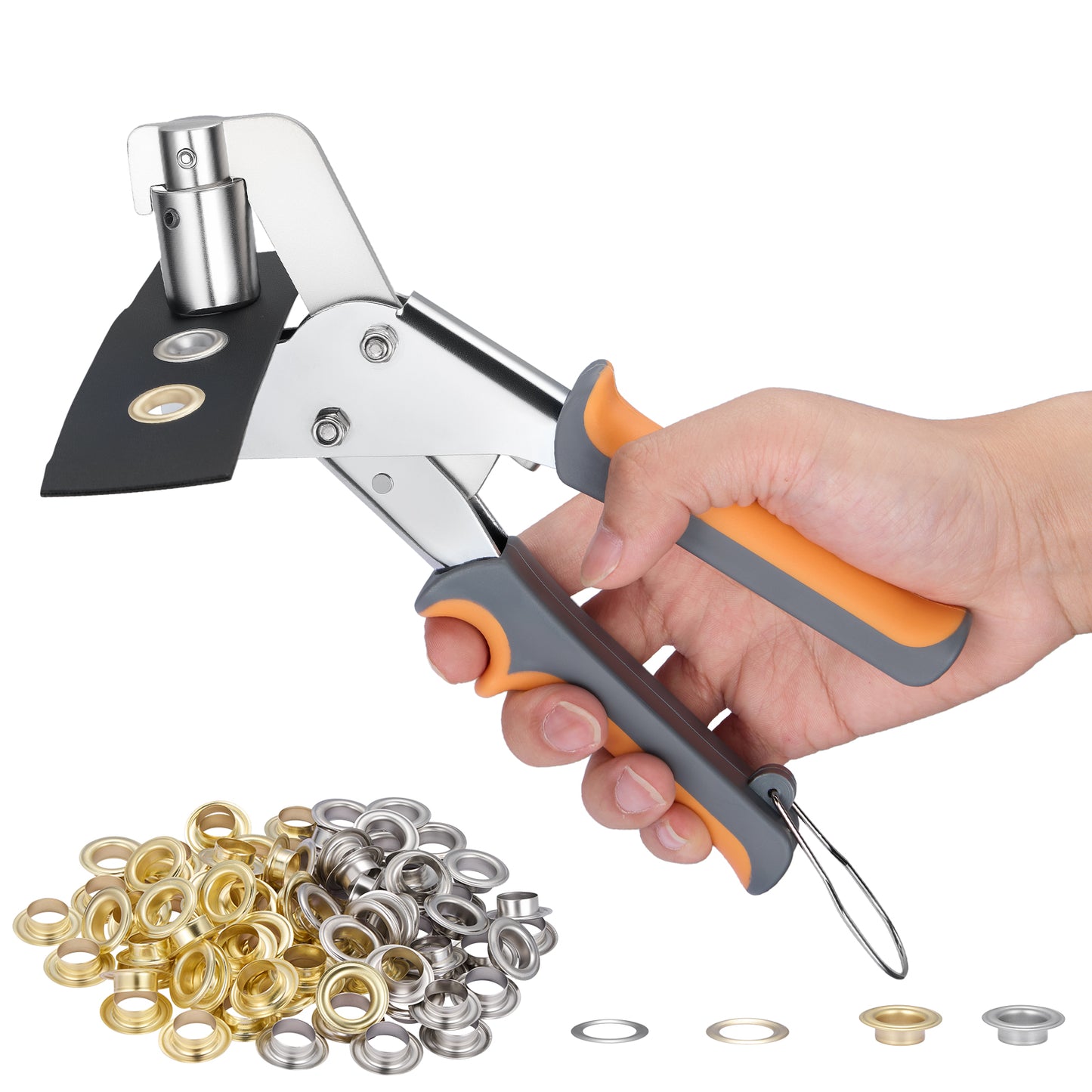 SPBTA Grommet Tool Kit, 3/8 Inch Grommet Kit with 500pcs Grommets Eyelet Plier Set, Handheld Eyelet Hole Punch Pliers Grommet Press Kits for Fabric Tarps Leather