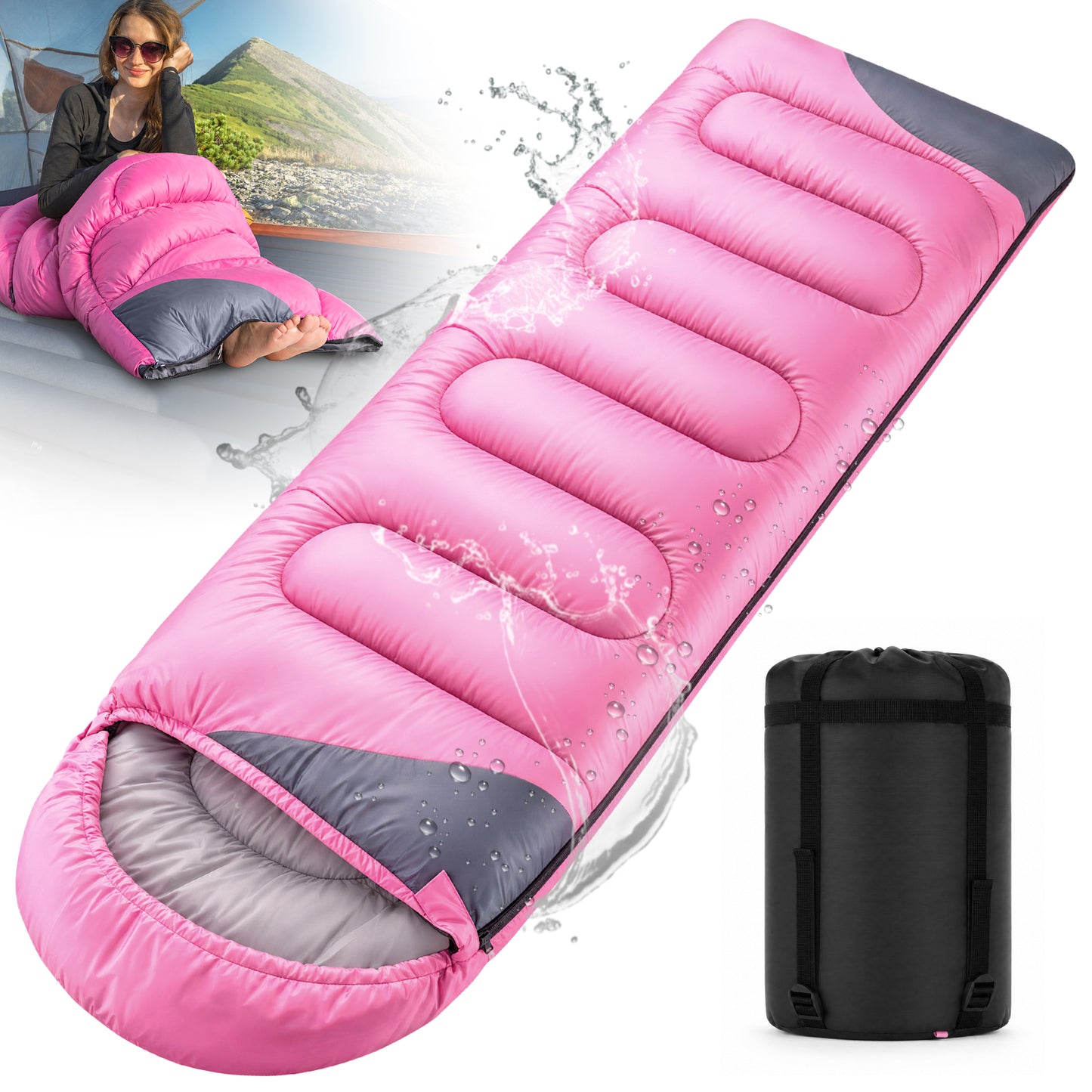 SPBTAR Sleeping Bag, Waterproof Windproof Lightweight Sleeping Bags for Adults & kids with Compression Sack, All Season Sleeping Bags for Camping, Hiking, Travel, Outdoor