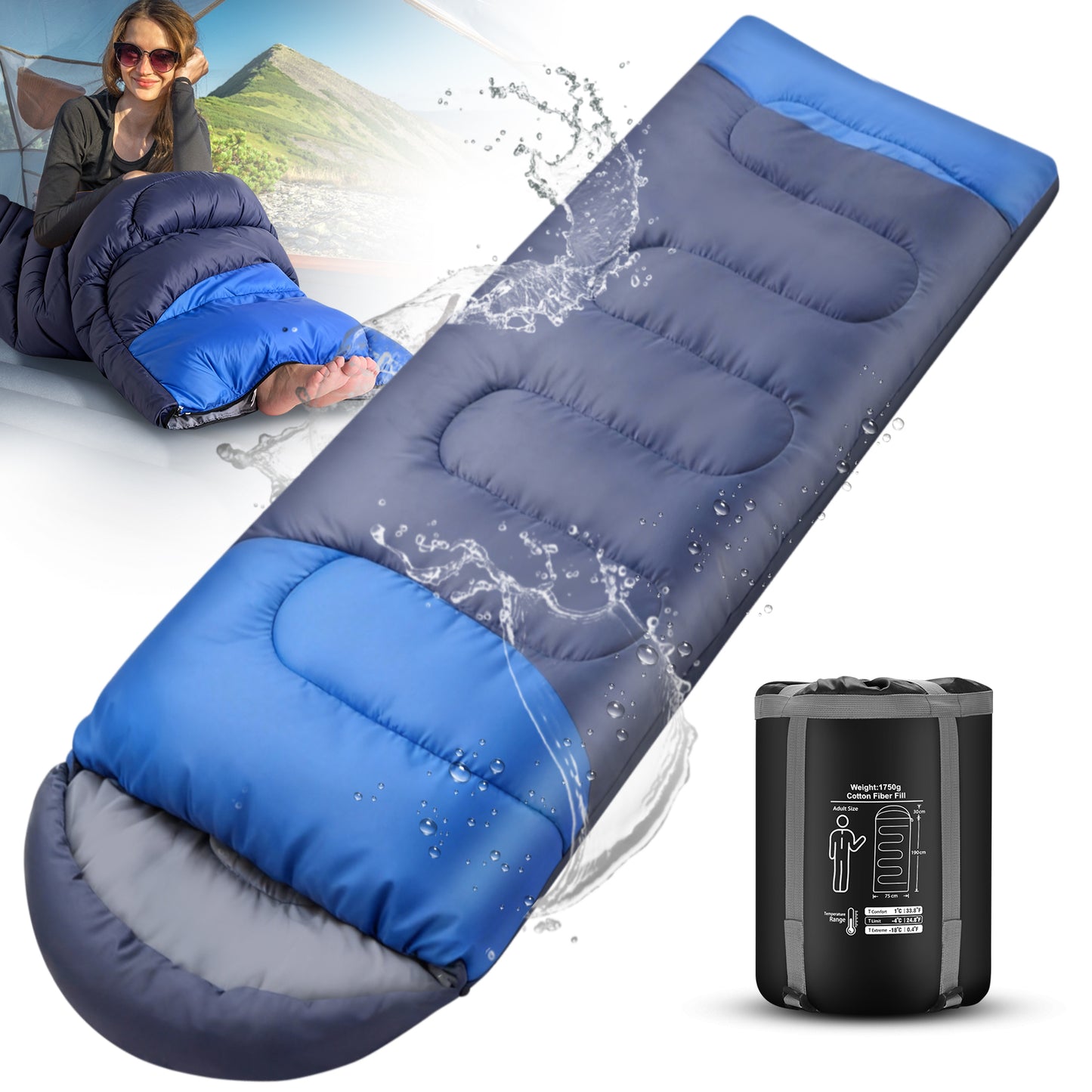 SPBTAR Sleeping Bag, Waterproof Windproof Lightweight Sleeping Bags for Adults & kids with Compression Sack, All Season Sleeping Bags for Camping, Hiking, Travel, Outdoor