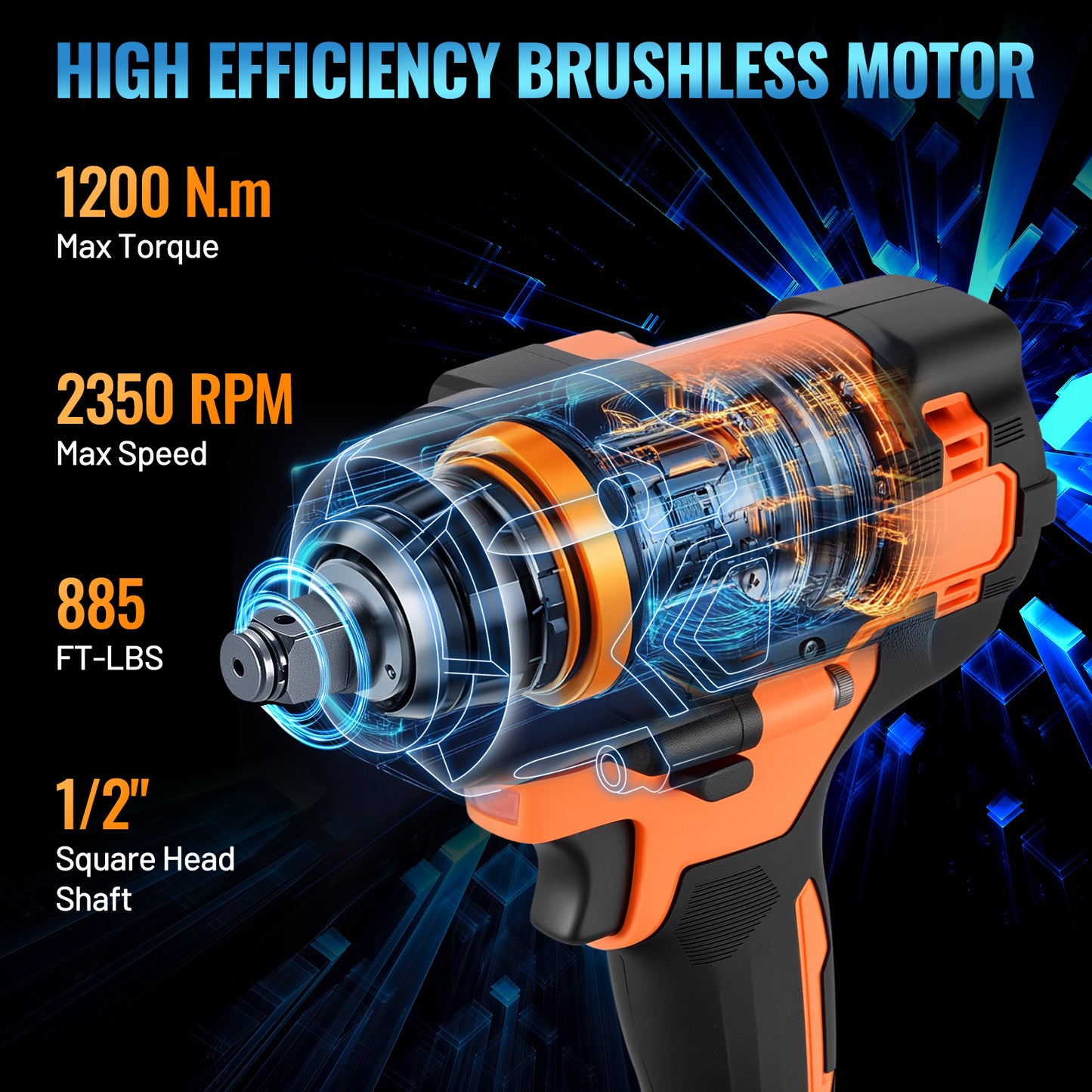 SPBTAR Cordless Impact Wrench Kit, 1200N·m High Torque Brushless Dril, 21V Impact Driver with 2*4.0Ah Battery, Charger & 5 Sockets Set for Car, Truck, RV, Farm & DIY