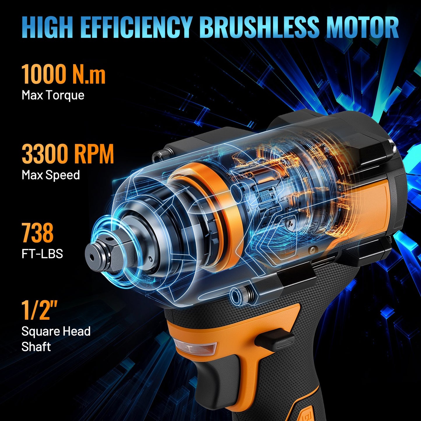 SPBTAR 1/2" Cordless Impact Wrench Kit, 1000N·m Brushless Motor, 21V 4.0Ah x2 Battery, 45PCS Socket & Drill Set for Car, Truck, RV, DIY