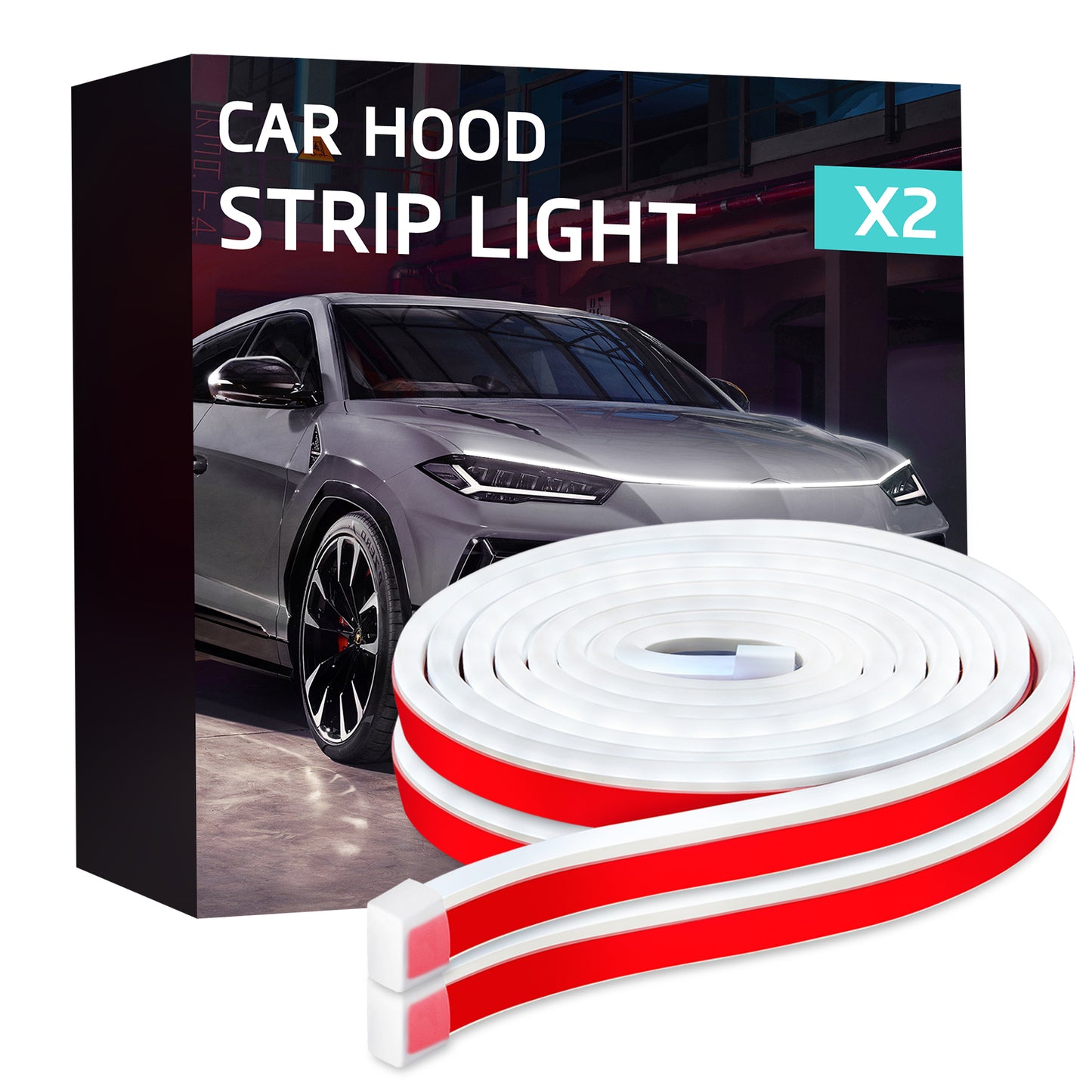 SPBTAR Car RGB Hood Lights, 59" White LED Car Lights Exterior Waterproof RGB Light for Car, Universal Engine Cover Decoration Accessories for Cars,Dynamic Scan Start-up Effect