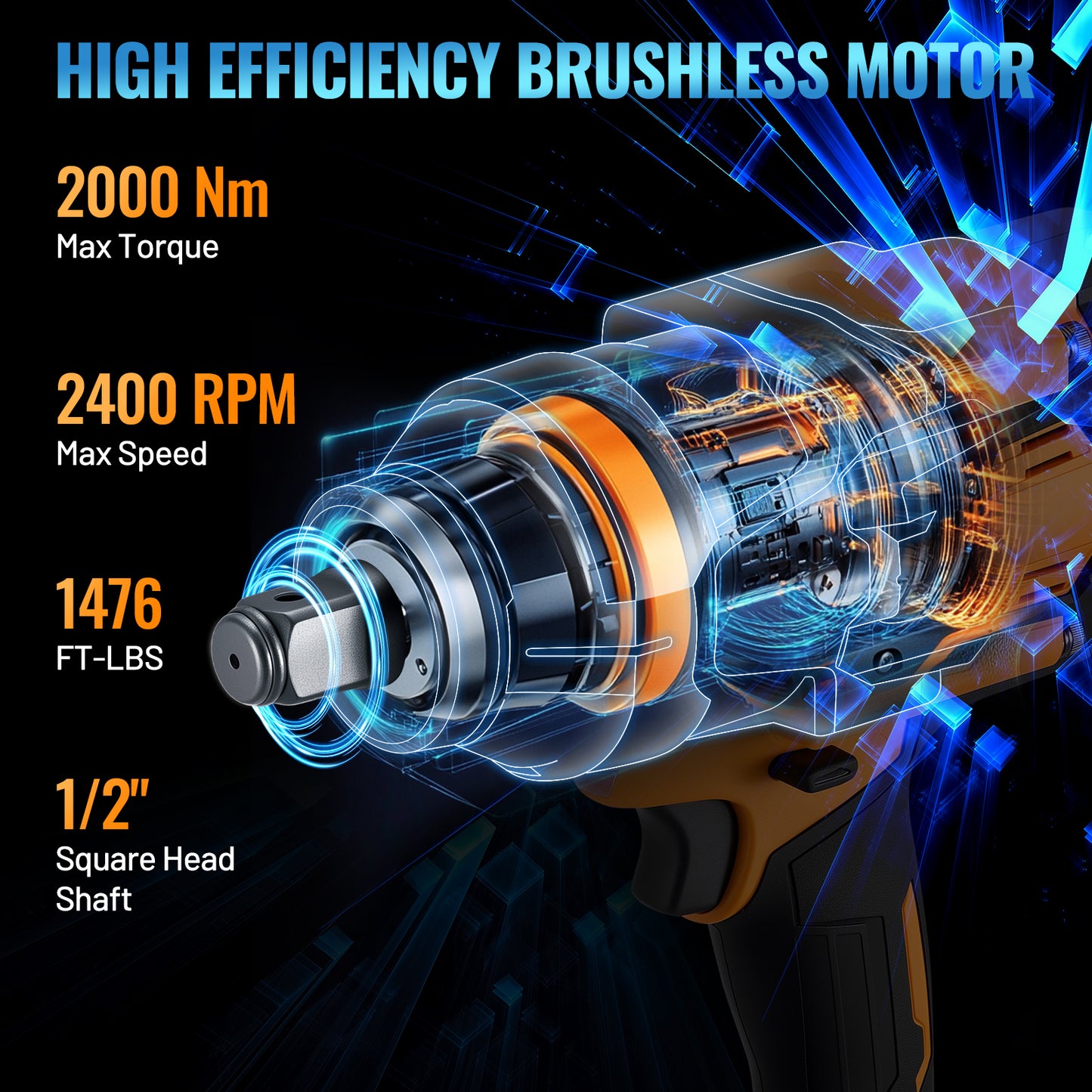 SPBTAR Cordless Impact Wrench Kit, 2000N·m High Torque Brushless Dril, 21V Impact Driver with 4.0Ah Battery, Charger & 4 Sockets Set for Car, Truck, RV, Farm & DIY