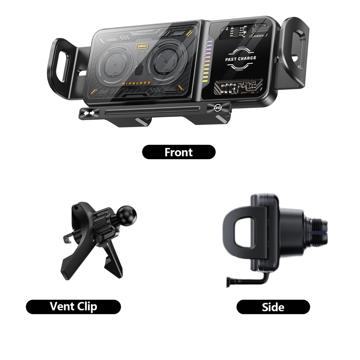 SPBTAR 15W Wireless Car Charger Mount, Auto Clamping Phone Holder with LED Indicator, Qi Fast Charging, 90° Rotation, Air Vent Clip Mount, Compatible with iPhone, Samsung & Qi Devices