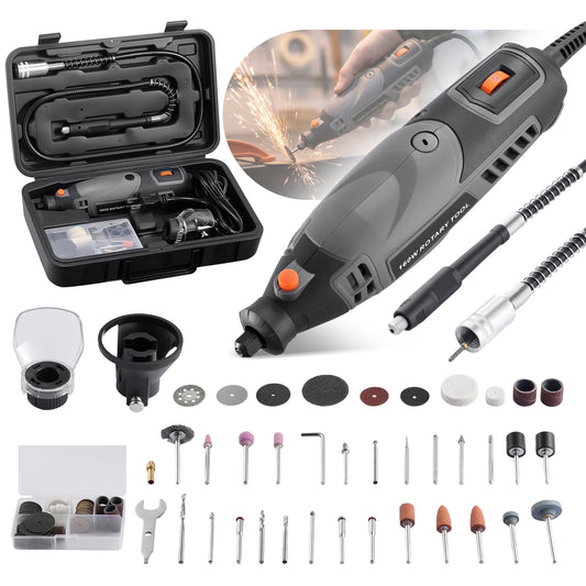 Rotary Tool Kit with MultiPro Keyless Chuck and Flex Shaft -140pcs Accessories Variable Speed Electric Drill Set for Handmade Crafting Projects and DIY Creations