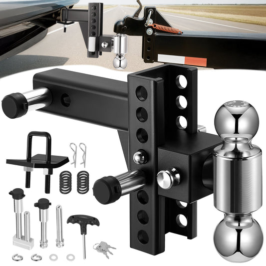 SPBTAR Heavy Duty Adjustable Trailer Hitch for 2" Receiver, 20,000 lbs GTW Aluminum Drop Hitch with 6" Drop/Rise, Dual Ball Mount (2" & 2-5/16") and 2 Anti-Theft Locking Pins